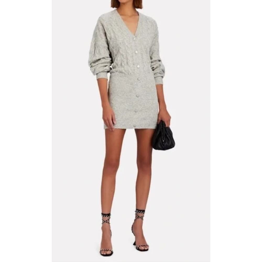 Retrofete Gray Tala Cable Knit Mini Dress Jeweled Buttons Small